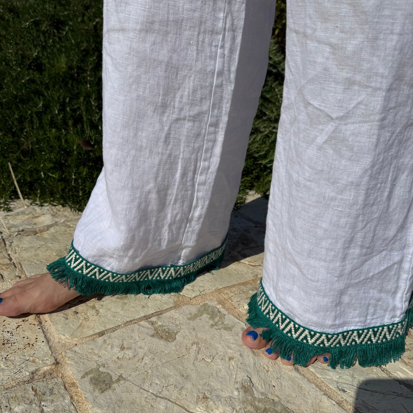 Green Fringe Linen Trouser