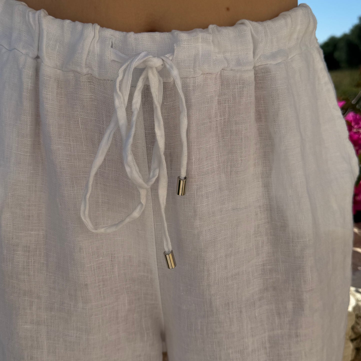 Pink Fringe Linen Trouser
