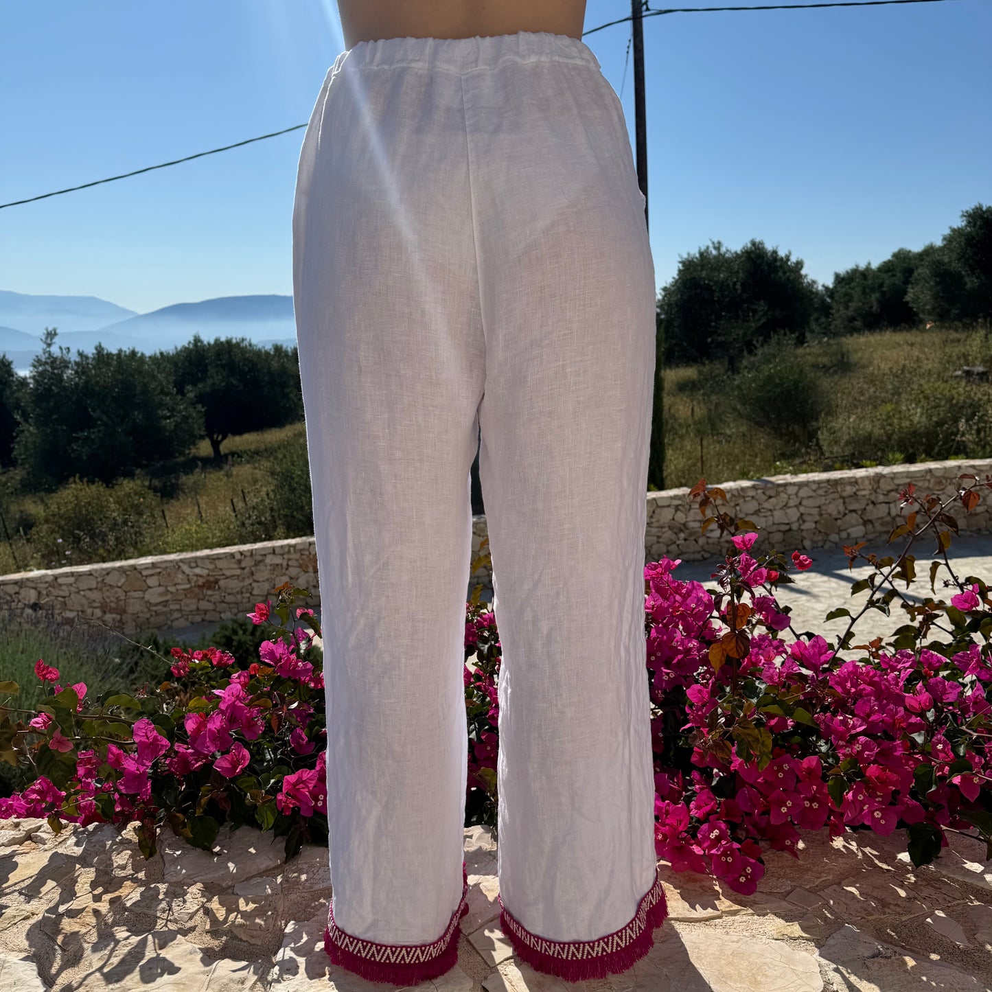 Pink Fringe Linen Trouser