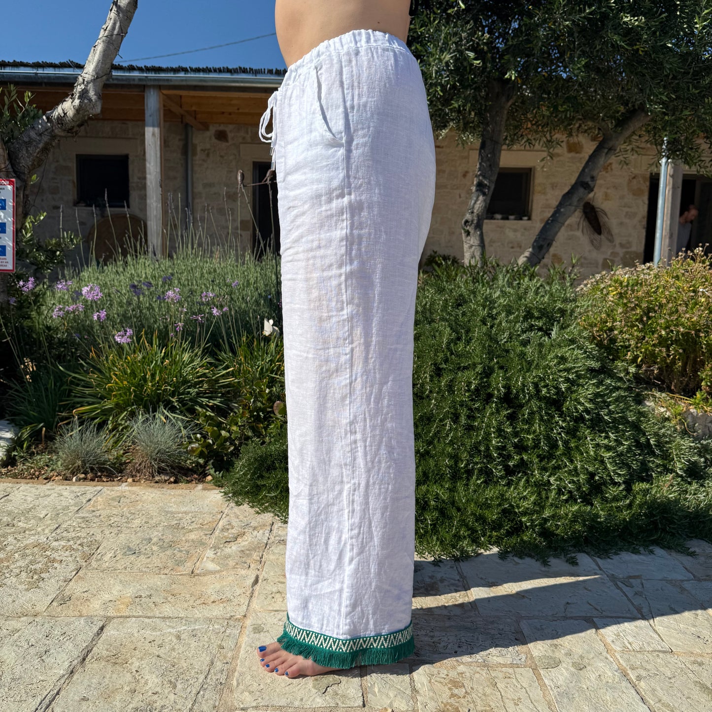 Green Fringe Linen Trouser