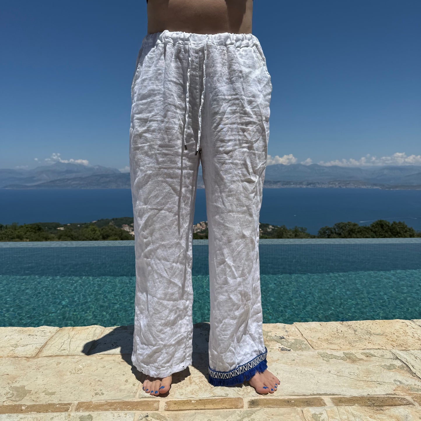 Blue Fringe Linen Trouser