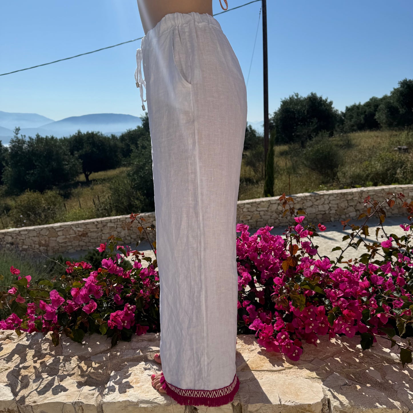 Pink Fringe Linen Trouser