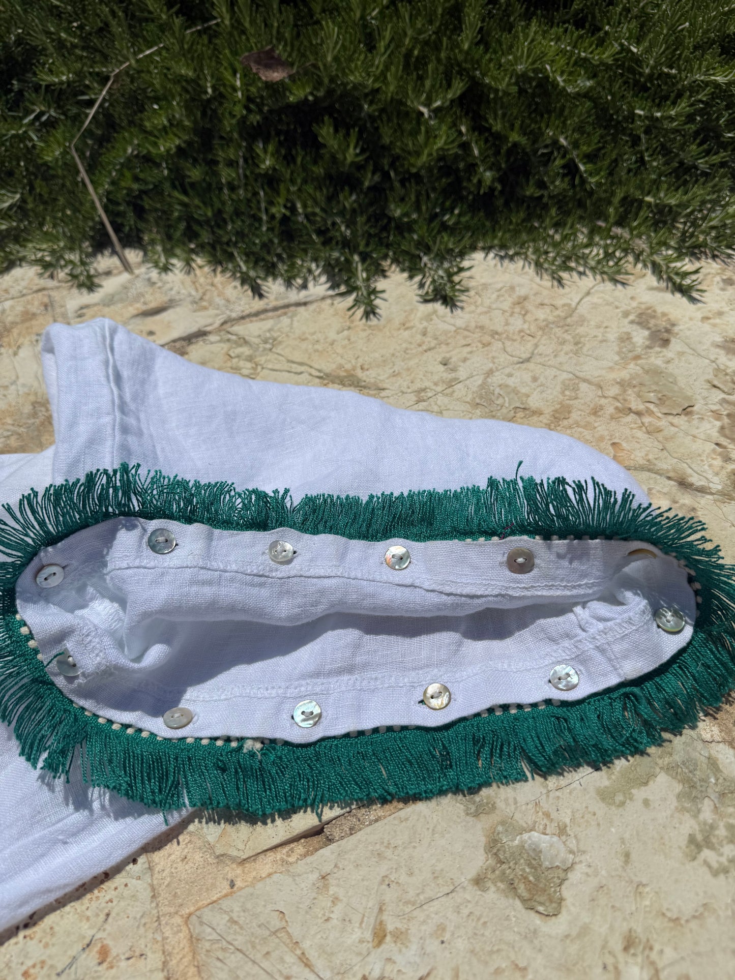 Green Fringe Linen Trouser
