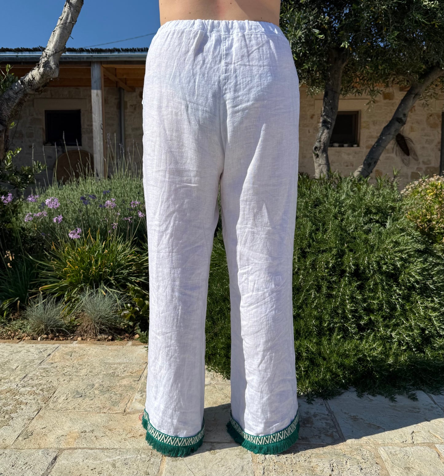 Green Fringe Linen Trouser