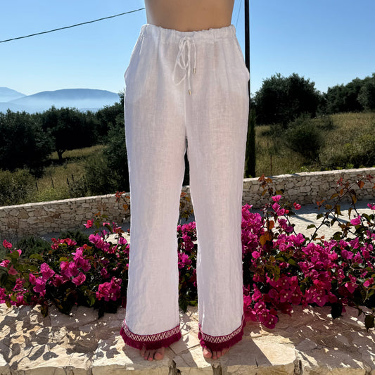 Pink Fringe Linen Trouser
