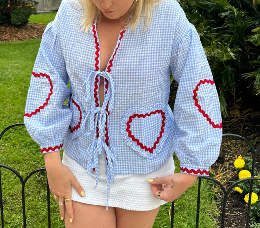 The Anouk 'Blue & White Heart Tie Top'